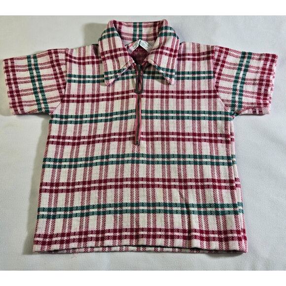 Boy’s Vintage Zipper Plaid Polo 1960s Healthtex Sz 2T Green Red Permanent Press - Picture 1 of 6